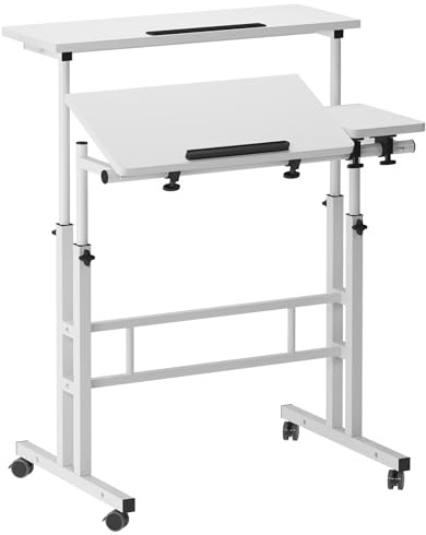 sogesfurniture Mesa de Ordenador Portatil Mesa Auxiliar con Ruedas, Altura Ajustable, Mesa Escritorio de la Computadora Estación de Trabajo para Hogar Oficina, 80 * 60 * 67-115cm, Blanco