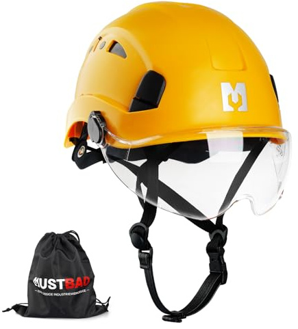 Mustbau Casco de Seguridad para Escalada con Visera Transparente y Correa para la Barbilla, 53-63 cm, Ideal para constructores Que Trabajan en Altura, EN12492