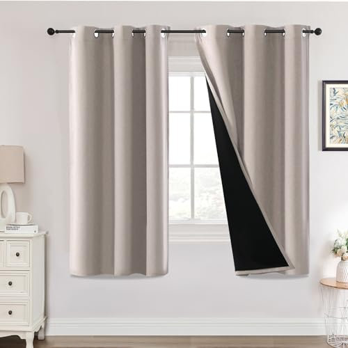 H.Versailtex Blackout Curtains,Thermal Insulated & Warm Protecting, Curtains Eyelet for Living Room, Bedroom,46 x 72 Inch,2 Panels,Beige Curtains
