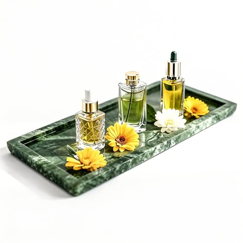 Marble Bathroom Vanity Tray – 14 x 7.87 Inch Elegant Decorative Stone Serving Tray for Home and Kitchen Indian Green