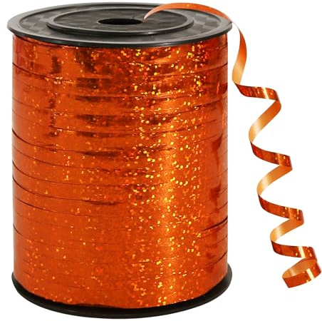 BEISHIDA 500 Yards Orange Ribbon Crimped Curling, Balloon String Shiny Metallic Roll for Gift Wrapping Ribbon Birthday Halloween Retirement Party Decorations