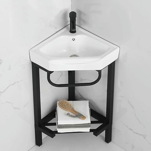 Lavandino da bagno ad angolo, lavandini ad angolo da bagno e set combinato da bagno, mobile da bagno con rubinetto e accessori, lavello in ceramica con staffa in acciaio inossidabile, per pi
