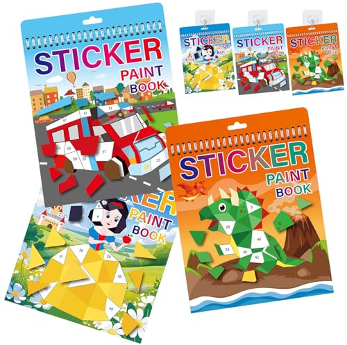 Lot de 3 livres autocollants pour enfants 4–8 ans, livre d’autocollants par numéros à accrocher, 21 images à compléter, activité éducative pour avion, cadeau de Noël & anniversaire