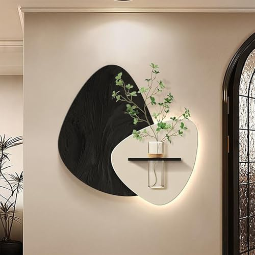 ZYZSY Arte de Pared LED, Pintura Cuadros Decorativos Colgante 3D, Escultura Creativa con Jarrón Y Planta Artificial, para Sala De Estar, Pasillo, Entrada Y Oficina(Black-2,60 * 60cm/23.6 * 23.6in)