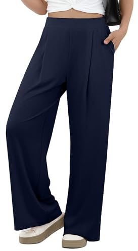 GRECERELLE Pantalon décontracté à jambes larges pour femme - Pantalon de travail ample - Pantalon de travail élastique taille haute - Jupe-culotte de yoga avec poches pour femme