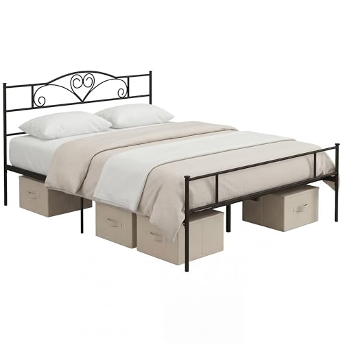 HOMCOM Bett 160 x 200 cm Bettrahmen mit Lattenrost aus Stahl Schwarz