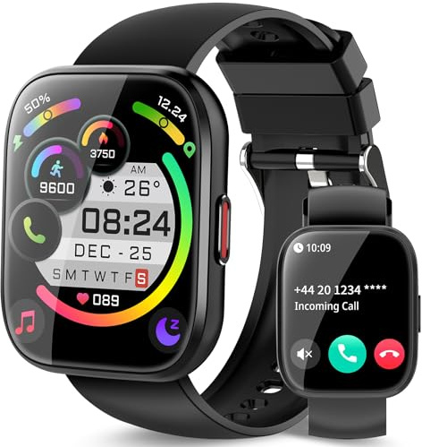 aycy Smart Watch for Men Women Bluetooth Call, 1.85 HD Touch Screen Fitness Watch with Sleep Heart Rate Monitor, 112+ Sports Modes, IP68 Waterproof Activity Trackers for Android iOS, Black
