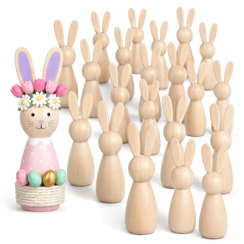 Lifegogo 20 stycken träkaniner för målning, 9 cm obehandlade träfigurer, set för påskpyssel barn, slät yta utan grader, gör-det-själv påskhare, träfigur för påskdekoration och vårhantverk (9 x 3 x 2,5