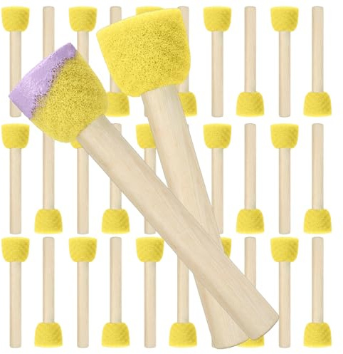 Nogeqi 30 Pcs Round Sponge Brush, Sponge Brushes for Painting, Sponge Paint Brush, Painting Sponges Set for Art Class Acrylic Painting,Paint Tools for Art Craft
