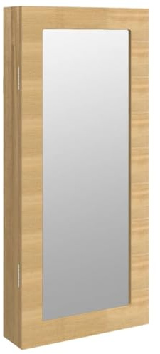 Smyckesskåp med spegel, träbaserade 30 x 8,5 x 67 cm, låsbart med krok, väggmontering för smyckesförvaring och kosmetikspegel i sovrum, hall, badrum