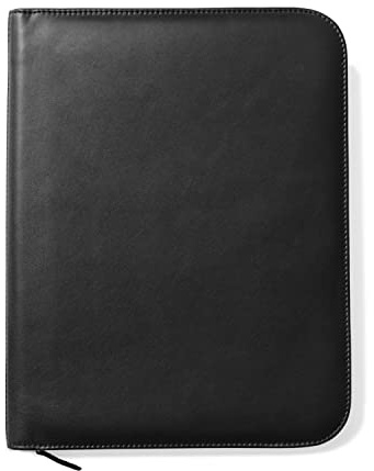 Konferenzmappe A4 aus 100% vollnarbiges Leder mit Reißverschluss - handgefertigt in Italien von erfahrenen Handwerkern - Schwarz