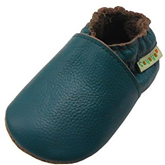 SAYOYO Baby Soft Sole Prewalkers Skid-Resistant Baby Toddler Shoes Cowhide Shoes (6-12 Months, Darkcyan)