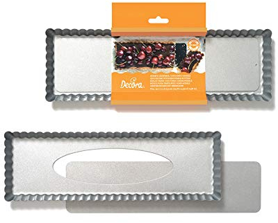 Decora 0070026 Stampo Crostata Antiaderente Rettangolare con Fondo Mobile 35x11x2,5 cm, Acciaio, Grigio, 35 x 11 x 2,5 h cm