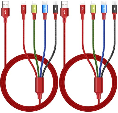 Minlu Multi Ladekabel 3,5A [2Stück/1,8M] 4 in 1 Schnelllade Kabel USB Kabel mit IP/Typ C/Micro USB Ports Adapter für ALLE Handys/iP/Tablets/Samsung Galaxy/Google Pixel/Sony/LG/Huawei/HTC/PS und Mehr