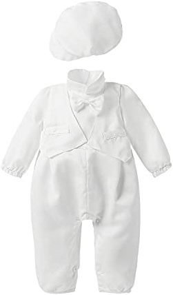 Leideur Trajes de bautizo para bebé, 2 piezas, 1 año, blanco, bautizo con gorra, Blanco 1, 12 Meses