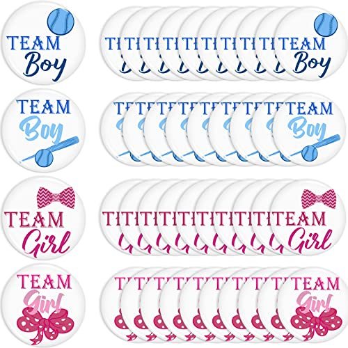 48 Pieces Baseball or Bows Gender Reveal Button Pins Blue Pink Gender Reveal Button Vote Boy Girl Button Pins Baseball Theme Gender Reveal Party Supplies for Baby Shower Party 1.73 Inch