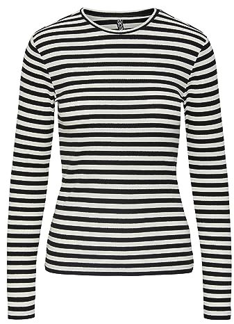 PIECES Damen T-Shirt,Cloud Dancer/Stripes:Black,M