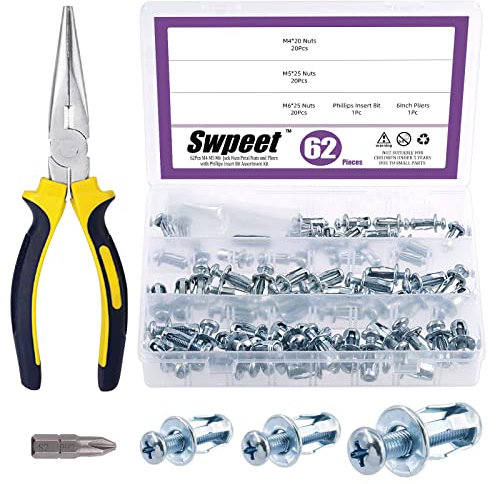 Swpeet 62Pcs M4 M5 M6 Jack Dadi Petali Dadi di Espansione Dado Dilatazione Fissaggi Tasselli e Viti con Pinze Lunghe A Punta A Punta a Punta a Inserto Phillips Montaggio Esagonale per Parete Cave