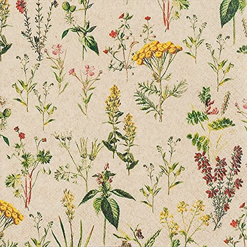 20 Servietten Eco Line nachhaltig aus 100% Recycling-Papier Wiese voller Pflanzen | Blumen | Frühling | Sommer | Tischdeko 33x33cm