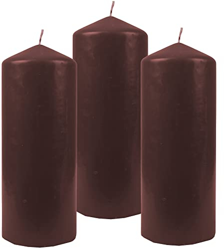 HS Candle Wachskerzen (3er Pack) Braun Stumpenkerzen Ø6cm x 13,5cm - Kerze in vielen Farben, Lange Brenndauer - Hergestellt in EU - Kerzen Blockkerzen