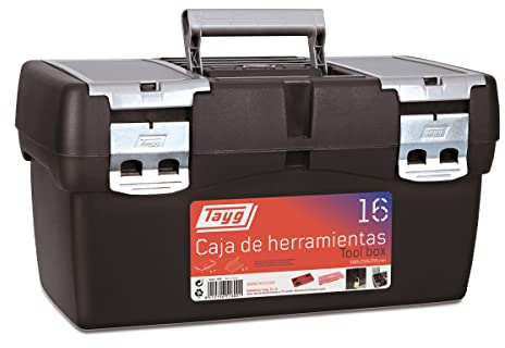 Tayg Caja Herramientas 16, Bandeja Doble Capacidad, Cierres Metálicos, Caja de Herramientas de Polipropileno, Soporta hasta 120 kg, Medidas 500 x 258 x 255 mm, Negro/Rojo