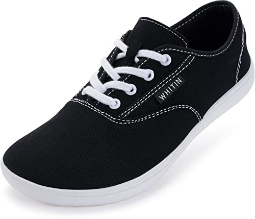 WHITIN Womens Canvas Minimalist Barefoot Sneakers Extra Wide Toe Box Zero Drop Sole Shoes Width Fit Minimus Size 7 7W Tenis Jogging Walking Gym Black 38