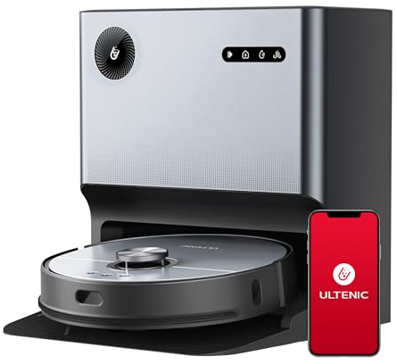 Ultenic MC1 Robot Aspirador y fregasuelos con Mopa Giratoria Doble, Funciones Automáticas: Vaciado, Lavado, Secado, Limpieza de la Base, Navegación LIDAR, 200 min, 5000Pa, WiFi/App/Alexa/Siri/IFTTT