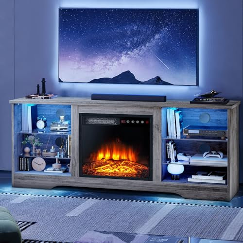 LEMBERI 58 Fireplace TV Stand for TVs up to 65, Gray