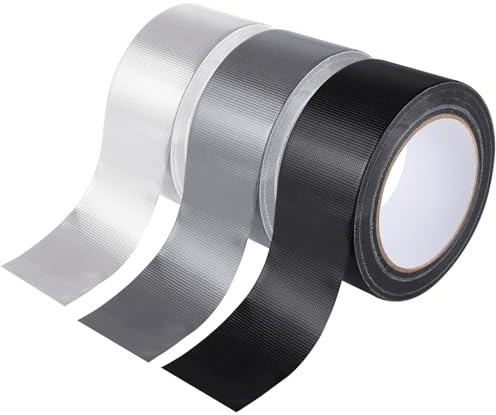 XREE 3 Rolle Panzertape, 5cm x 25m Gewebeband Panzerband Wasserfestes Klebeband Textilklebeband Handreißbar für Verbinden Abdichten Bündeln (Grau, Schwarz, Weiß)