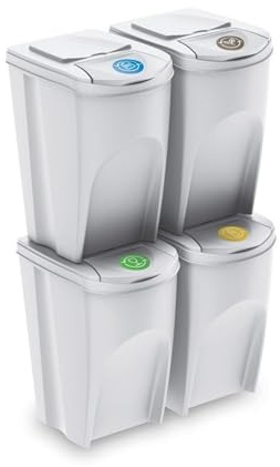Set med 4 papperskorgar KEDEN SORTIBOX papperskorg, bruten vit, volym 4 x 35 L