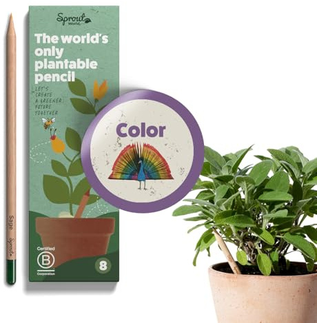 SproutWorld Wood-Cased Pencils | Color Edition | HB Pre-Sharpened Plantable Wooden Pencils with flower, Herb & Vegetable Seeds |Ideal Gift for Coloring Books | 8 Pack