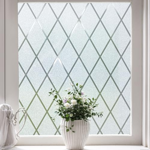Lifetree Window Film Privcay: Frosted Film for Glass Windows Grill Patterned Self Adhesive Sun Blocking Anti Glare Window Covering Decorative Film for Home and Office (75 * 200cm)