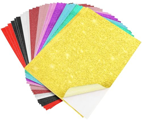 30 Blatt Selbstklebend Glitzerpapier zum Basteln, Glitzer Papier Bastelpapier Bunt 10 Farben, Glitzer Folie Blatt Buntes Papier A4, Glitzerfolie Bastelmaterial für Diy Handwerk GrußKarten Scrapbooking