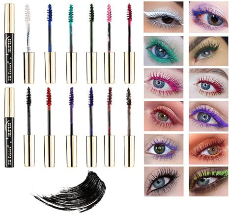 Mascara Couleur, 12 Couleurs Ensemble de Mascara Coloré, Mascaras Vert Bleu et Violet 3D Fiber Lash Volume Eye lash, Longue Tenue, Anti-taches et Lmperméable, Recourbant et Allongeant pour Les Yeux
