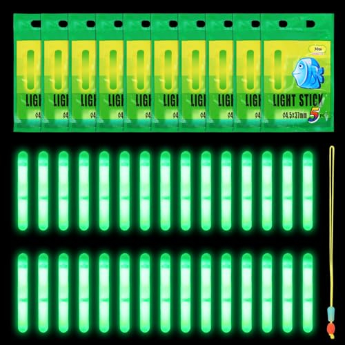 MONCAP 50 Stück Angeln Knicklichter Angelruten Leuchtstäbe Angel-Leuchtstäbe 4.5x37mm Glow Sticks Nachtfischen Fluoreszierendes Fishing Float Lichter Angelzubehör für Nachtfischen Karpfen Anfänger