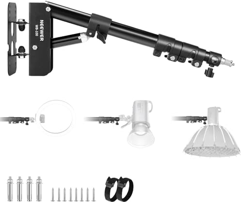 NEEWER Braccio Boom da Parete per Ring Light, 55-116cm Supporto Luce Triangolare Orientabile a 180° a Muro per Strobo Monoluce Softbox Ombrello Riflettore Fotografico, Lega Alluminio, Max 3kg, WB-100
