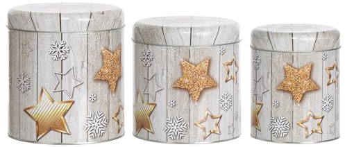 Brandsseller 3er Set Keksdose Zylinderform Weihnachtsdose Plätzchendose Gebäckdose Metall Sterne