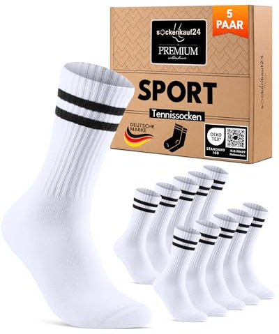 sockenkauf24 Calze Sportive Uomo Donna Calzini Tennis Spugna Rinforzati Crew Socks 17900 (39-42 Bianco)