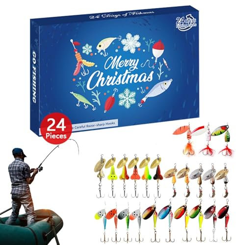 Julfiske adventskalender, fiske adventskalender 2024 | Nedräkningskalender för fiskebete | 24 dagars sötvattensbete set fiskedrag set