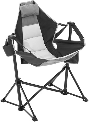 VEVOR Sedia da Campeggio Reclinabile con Amaca 70 x 91 x 91,5 cm Sedia da Campeggio, Carico 136,07 kg con Poggiatesta, Schienale Regolabile, Sedia a Dondolo Pieghevole per Attività all'Aperto, Nero