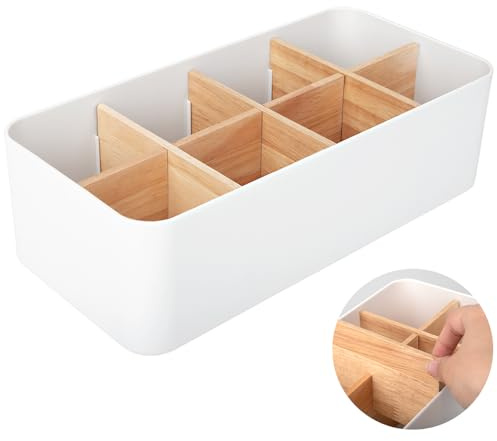 Jesustree Schreibtisch Organizer, 8 Fächer Bambus Büro Desk Fernbedienungshalter Stifthalter, Tisch Organizer Mehrzweck Aufbewahrungsbox für Stifte, Kosmetika, Smartphones, Weiß
