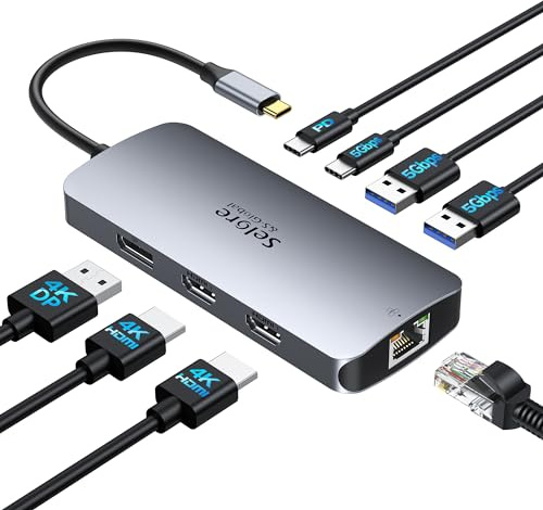 USB C Docking Station Dual Monitor, 8 in 1 Laptop Docking Station Triple 4K Display HUB mit 2 HDMI, DisplayPort, 1 Gbps Ethernet, 100W PD Charging, USB 3.0 Ports Adapter for Dell/HP/Lenovo/Surface