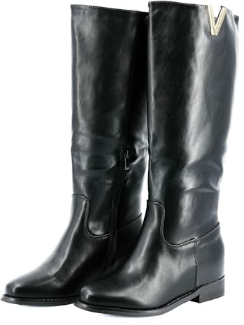 JOMIX Stivali Donna al Ginocchio con Tacco Interno 8 cm Stivale Tubolare Elegante in Pelle Sintetica con V Metallica e Cerniera Laterale Riding Boots Fashion Chic NXW2511 Nero 38