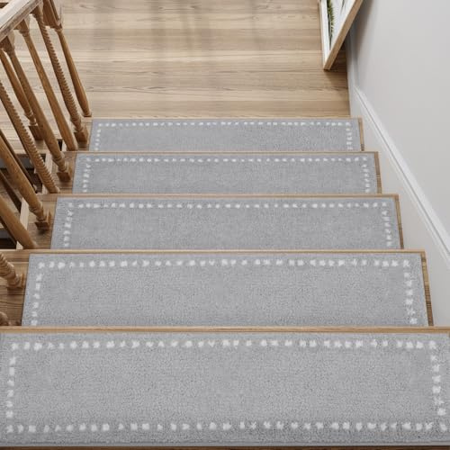 SIXHOME Soft Stair Treads Pads Stair Mats for Wooden Stair Carpet Landing Mat Non Slip Treads for Wooden Steps Indoor Grey 20x76cm (7-Pack)