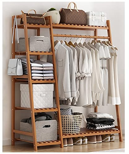 Séchoir à Linge en Bambou avec 7 étagères de Rangement et 2 patères, Robuste et écologique, Design Compact, 130 x 40 x 140 cm, idéal pour la buanderie et l'organisation de la Maison.