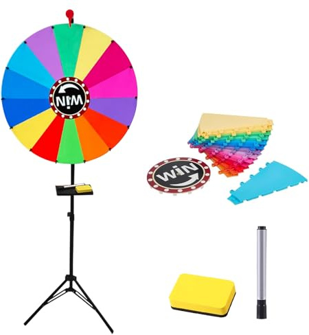 Ruota Della Fortuna da 61cm,14 Colori Ruota Premio Rotante con Supporto,Regolabile in Altezza 100-160 cm,Pennarello e Cancellino Riutilizzabile,Roulette del Premio per Vincitore Giochi Lotteria Evento