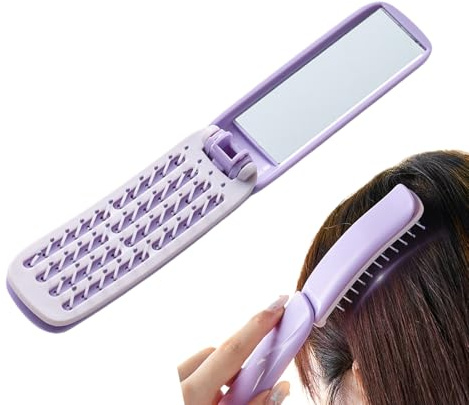 Tktouci Cepillo Plegable Para El Cabello,Portátil con Espejo - Cepillo De Bolsillo Peine Desenredante,para Estilizar Desenredar Maquillaje Mujeres Niñas Negocios Trabajo Escuela Transporte