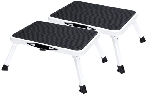 OLIXIS Foldable Step Stool 2 PCS with Non-Slip Platform & Rubber Feet, 1-Step Ladder with Carrying Handle, 330lbs Capacity Sturdy Metal Foldable Stool for RV, Truck, Home Kitchen, Indoor & Outdoor Use