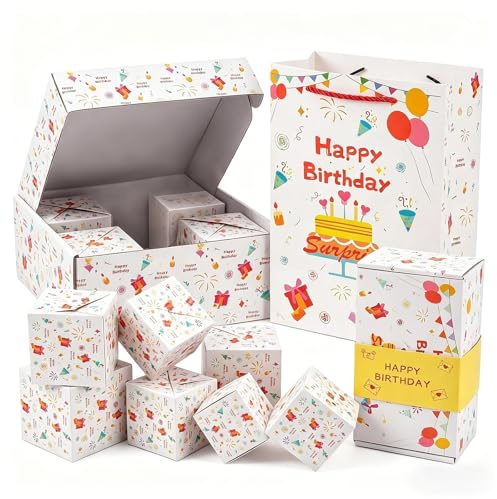 12 Pcs Explosion Gift Box Set – White Pop Up Money Boxes with Gift Box & Bag, Surprise Birthday Money Gift Ideas, DIY Folding Bouncing Cash Boxes for Birthday Parties, Graduations, Weddings