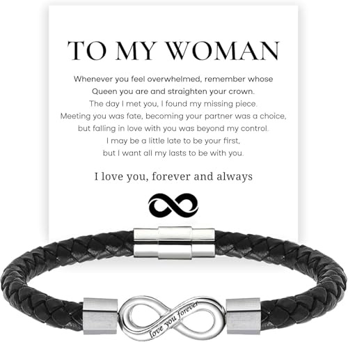 Till min Fru, Känn Min Kärlek Infinity Länkarmband i Läder Älskar Dig för Evigt och Alltid Rosa Guld Färg Armband för Hustru Från Man Alla Hjärtans Dag Födelsed, Silver